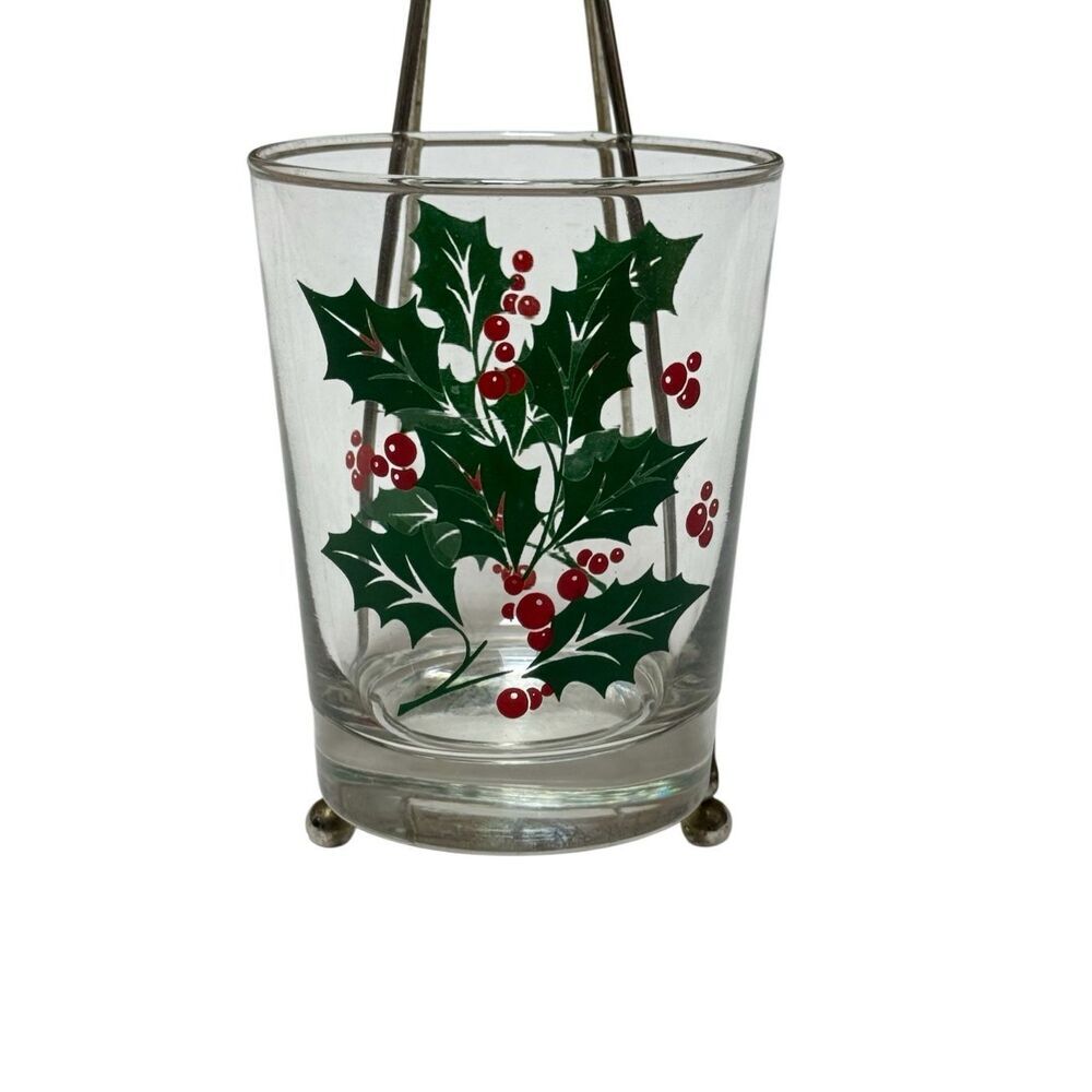 Bartlett Collins Christmas Holly Berry 14oz Glass Double Old Fashion 4.5" Tall